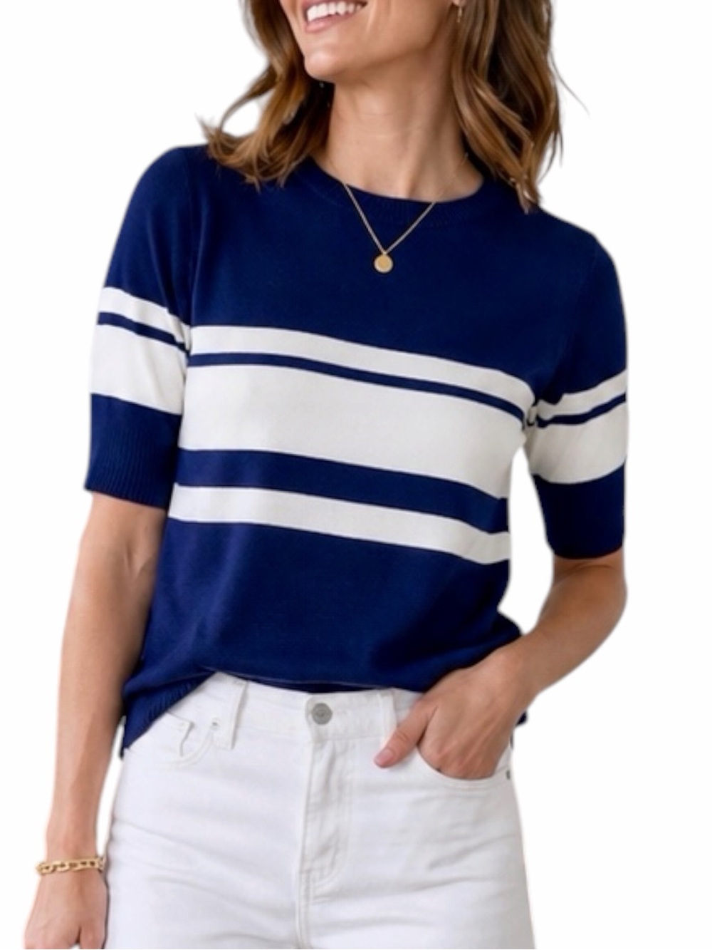 MERSEA Court Striped Knit Sweater Medium Blue White Coastal Preppy‎